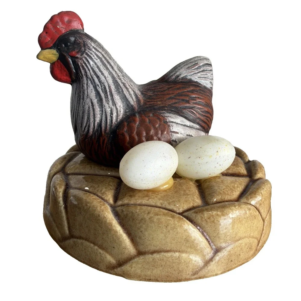 Vintage Mason Jar Chicken Topper Lid , Chicken In Nest Farm Country